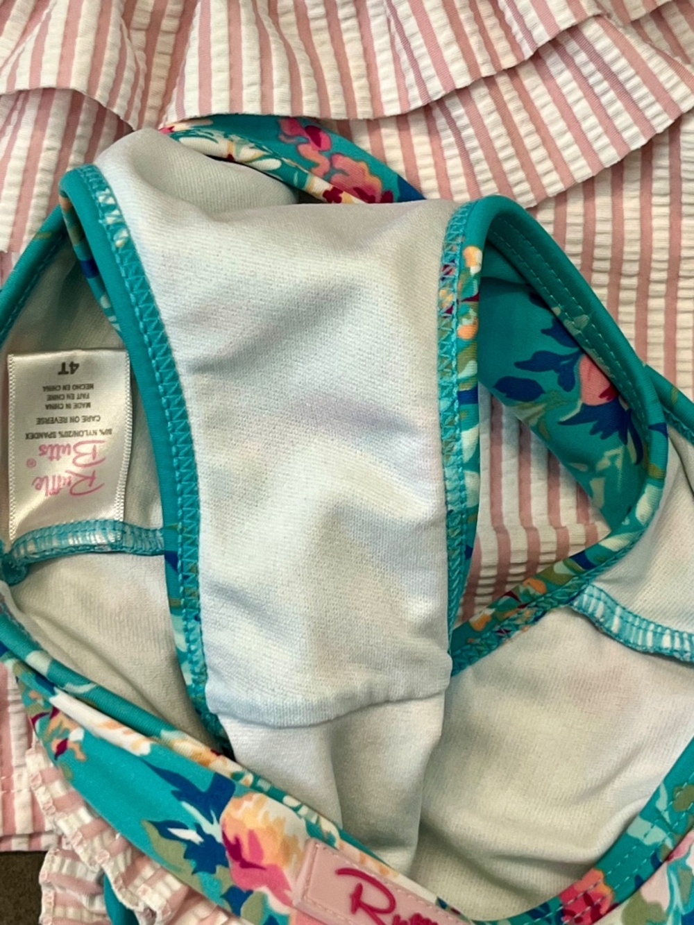 Ruffle Butts Toddler Fancy Me Floral Seersucker Tankini Swim Suit Size 4T - Picture 10 of 12